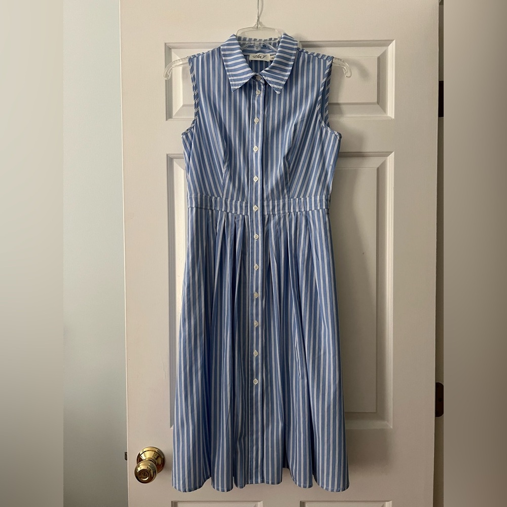 Eliza J Blue and White Striped Midi Dress